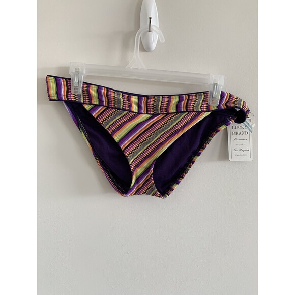Lucky Brand MULTI Boho Hipster Bikini Swim Bottom Rainbow Striped NWT Large - Picture 1 of 5